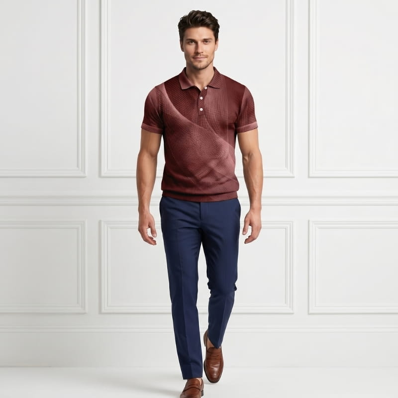 Rafael Waffle Knit Golf Polo Shirt – Geometric Texture Athletic Fit Short Sleeve Casual Top