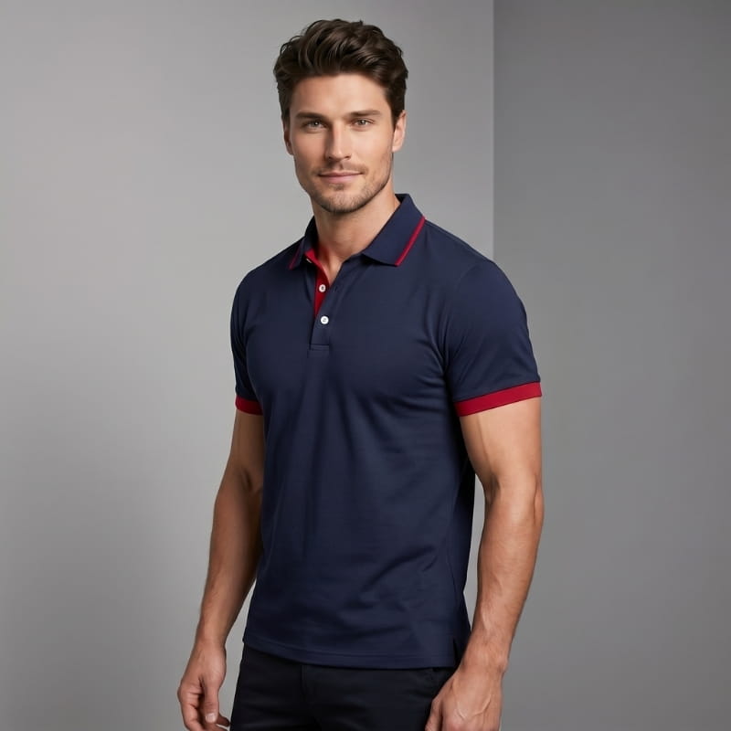 Luciano Performance Golf Polo Shirt – Contrast Cuff Placket Athletic Fit Short Sleeve Top