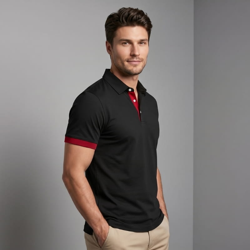 Luciano Performance Golf Polo Shirt – Contrast Cuff Placket Athletic Fit Short Sleeve Top