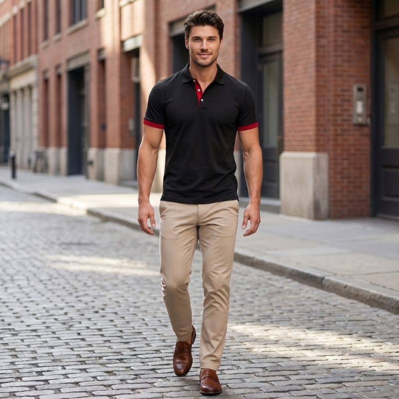 Luciano Performance Golf Polo Shirt – Contrast Cuff Placket Athletic Fit Short Sleeve Top