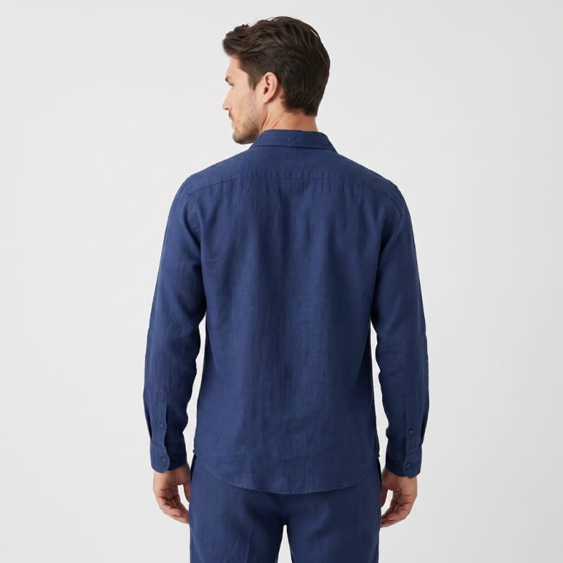 Oliver Long Sleeve Linen Shirt – Chest Pocket Spread Collar  Relaxed Button-Down Casual Top