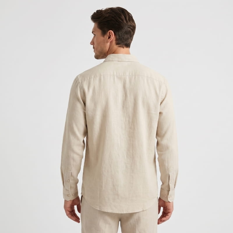 Oliver Long Sleeve Linen Shirt – Chest Pocket Spread Collar  Relaxed Button-Down Casual Top