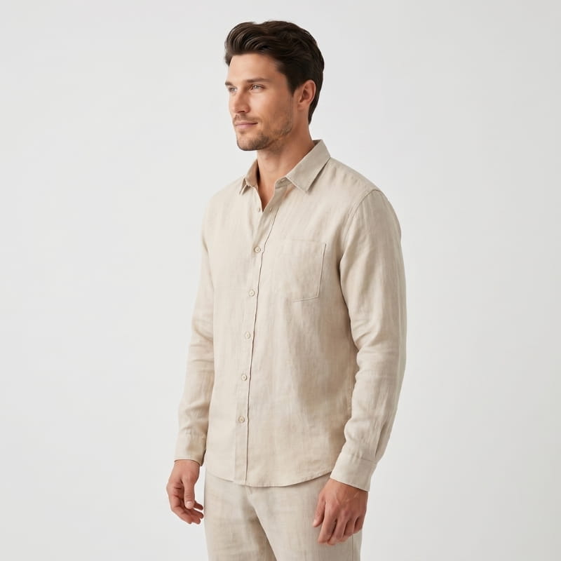 Oliver Long Sleeve Linen Shirt – Chest Pocket Spread Collar  Relaxed Button-Down Casual Top