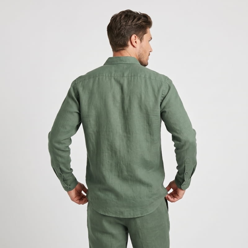 Oliver Long Sleeve Linen Shirt – Chest Pocket Spread Collar  Relaxed Button-Down Casual Top