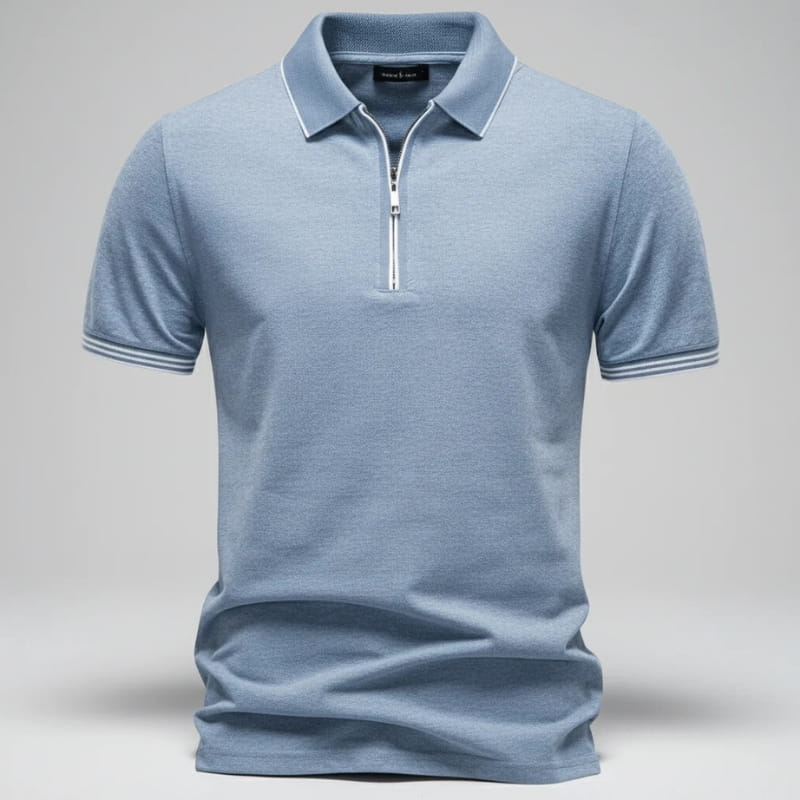 Vittorio Cotton Blend Zip-Neck Golf Polo Shirt – Quarter Zip Short Sleeve Casual Top