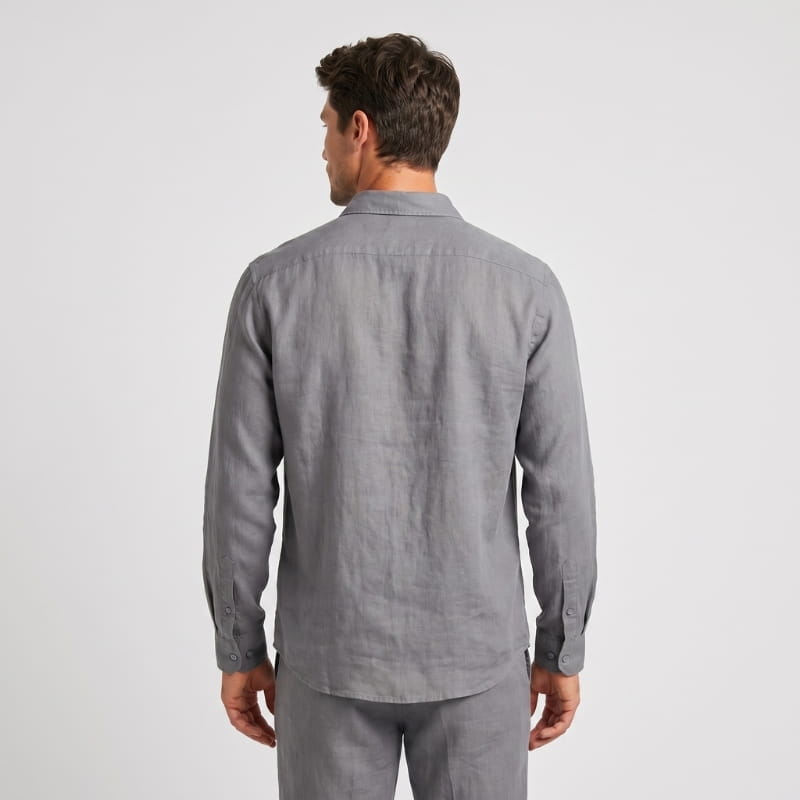 Oliver Long Sleeve Linen Shirt – Chest Pocket Spread Collar  Relaxed Button-Down Casual Top