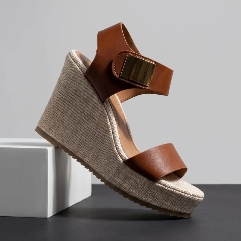Adaline Colorblock Platform Wedge Sandals – Peep Toe Slingback Ankle Strap Heels