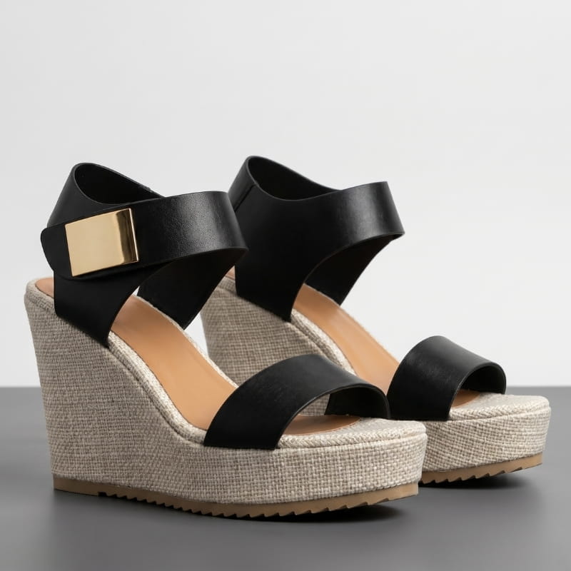 Adaline Colorblock Platform Wedge Sandals – Peep Toe Slingback Ankle Strap Heels