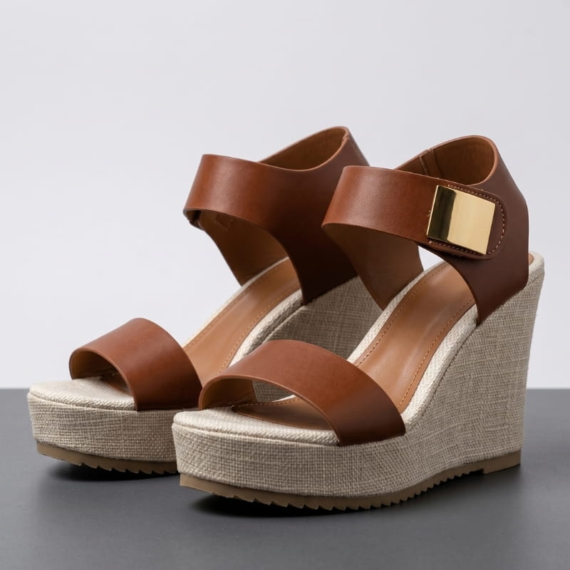 Adaline Colorblock Platform Wedge Sandals – Peep Toe Slingback Ankle Strap Heels