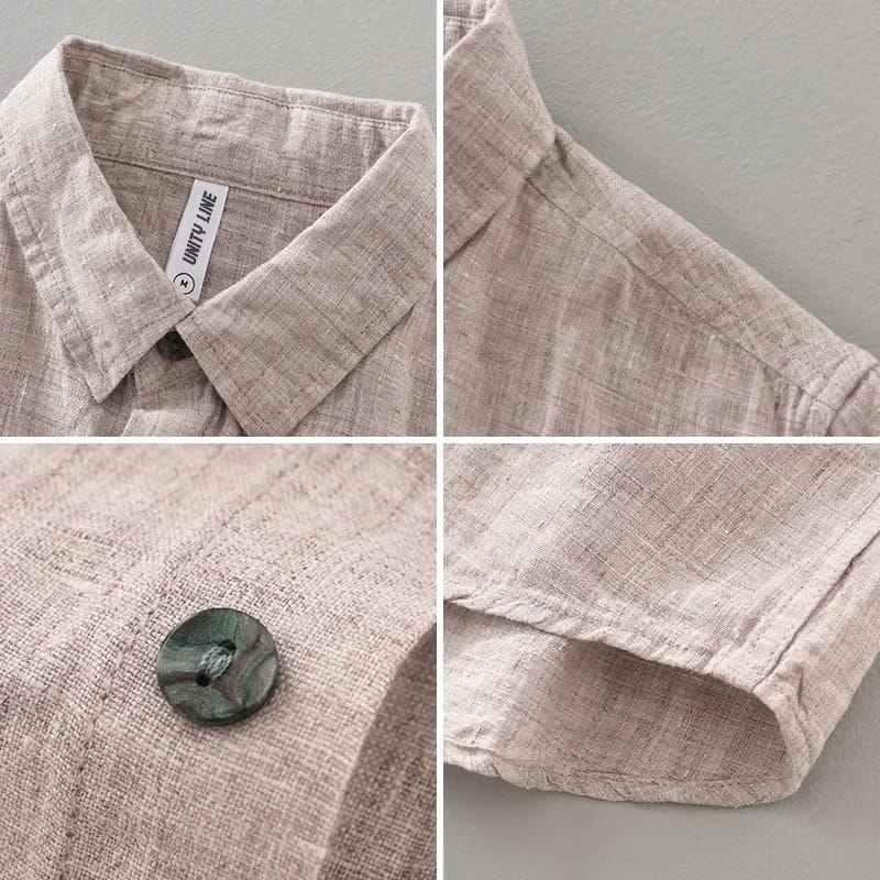Daniel Pure Linen Shirt – Short Sleeve Button-Down Point Collar Relaxed Casual Summer Top