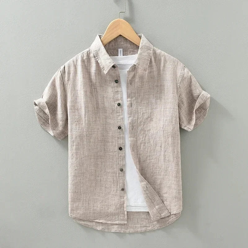 Daniel Pure Linen Shirt – Short Sleeve Button-Down Point Collar Relaxed Casual Summer Top