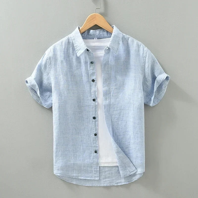 Daniel Pure Linen Shirt – Short Sleeve Button-Down Point Collar Relaxed Casual Summer Top