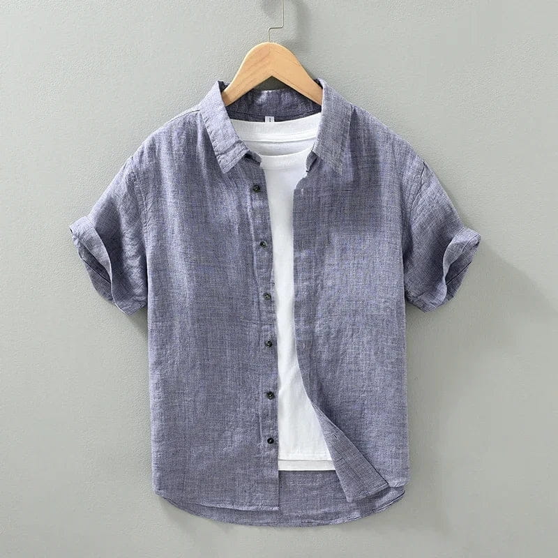 Daniel Pure Linen Shirt – Short Sleeve Button-Down Point Collar Relaxed Casual Summer Top