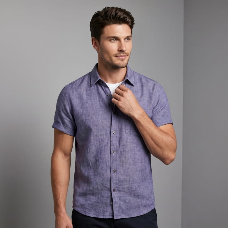 Daniel Pure Linen Shirt – Short Sleeve Button-Down Point Collar Relaxed Casual Summer Top