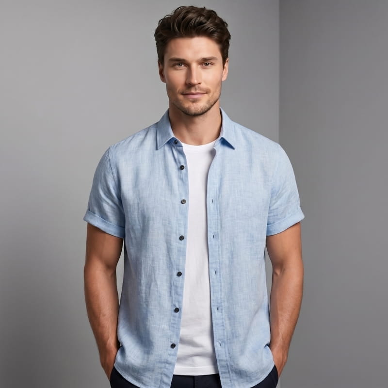 Daniel Pure Linen Shirt – Short Sleeve Button-Down Point Collar Relaxed Casual Summer Top