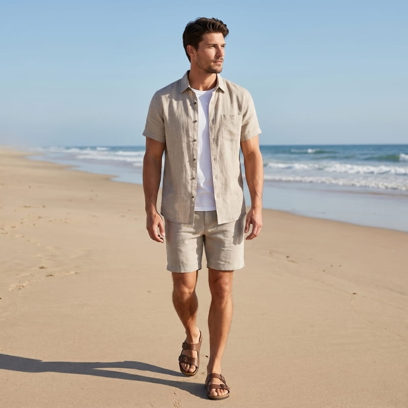 Daniel Pure Linen Shirt – Short Sleeve Button-Down Point Collar Relaxed Casual Summer Top