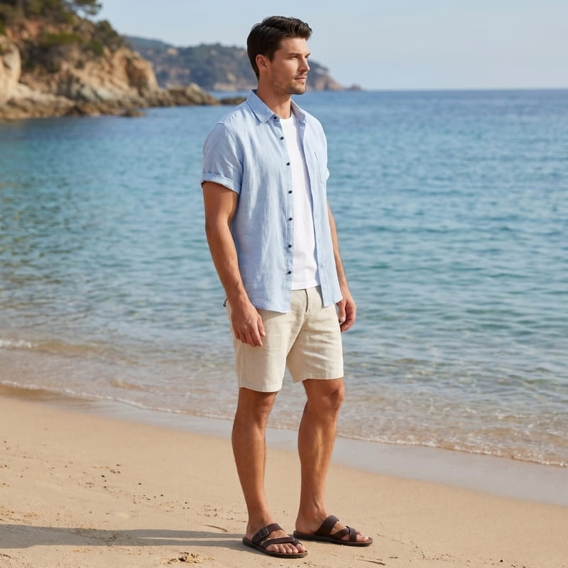 Daniel Pure Linen Shirt – Short Sleeve Button-Down Point Collar Relaxed Casual Summer Top