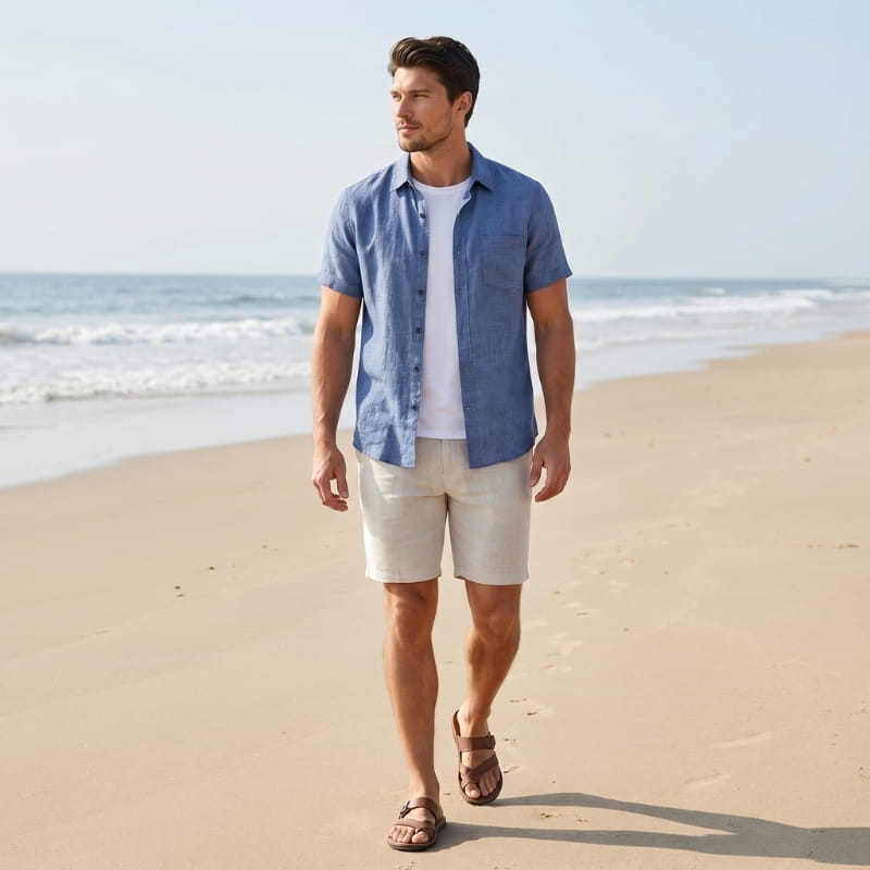 Daniel Pure Linen Shirt – Short Sleeve Button-Down Point Collar Relaxed Casual Summer Top