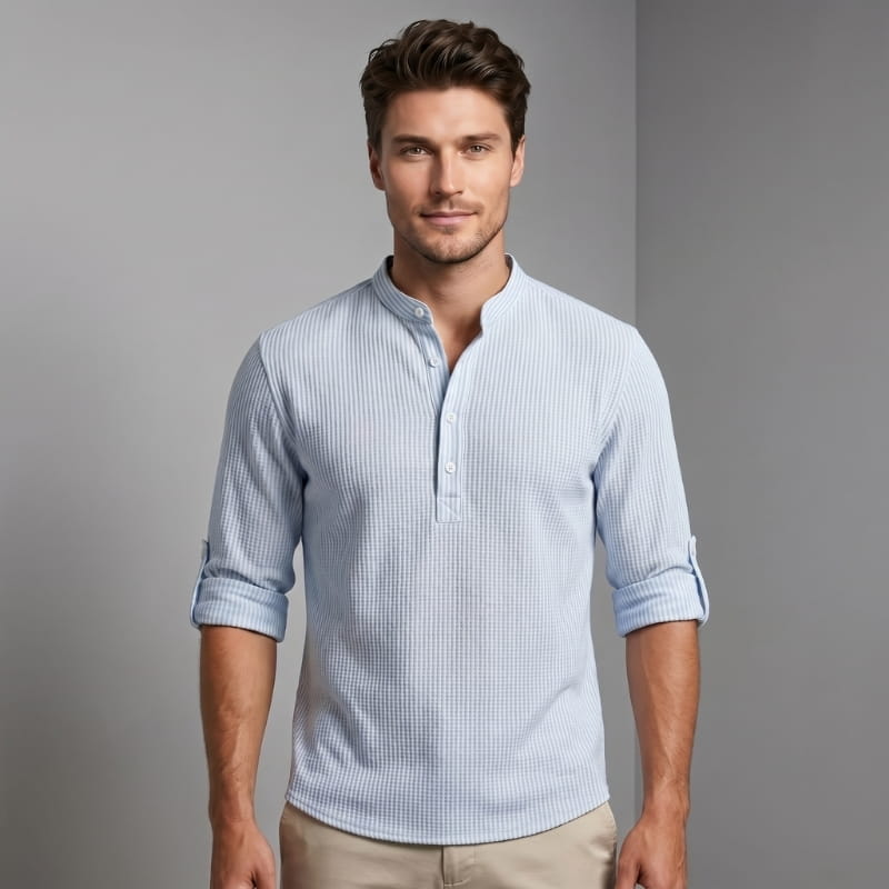 Niko Cotton Linen Henley Shirt – Button Neck Lightweight Tailored Casual Top