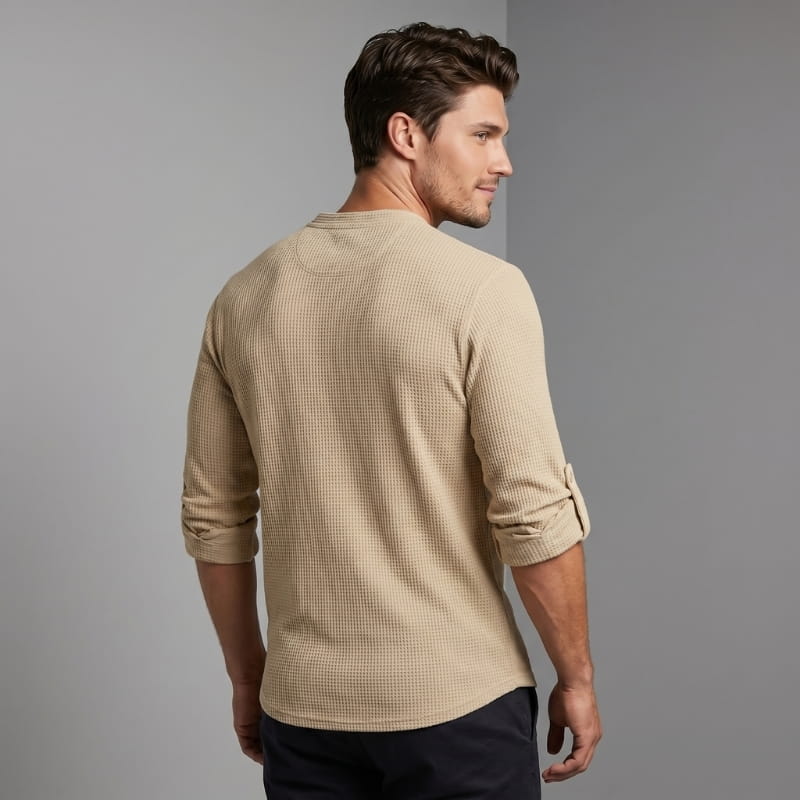 Niko Cotton Linen Henley Shirt – Button Neck Lightweight Tailored Casual Top