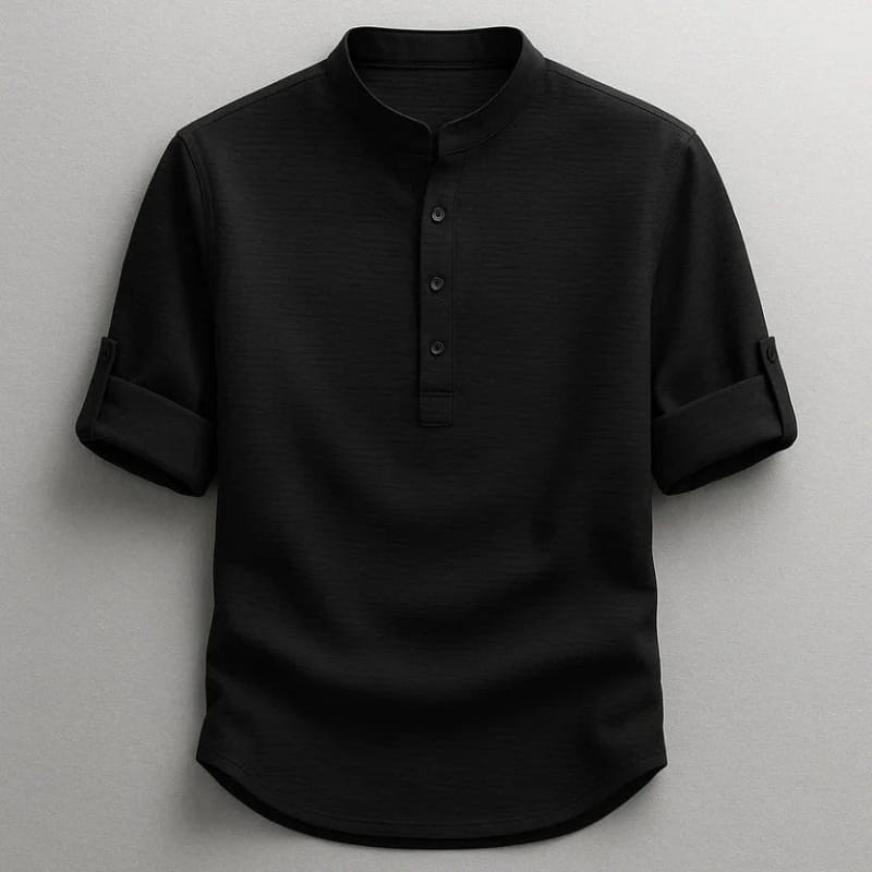 Niko Cotton Linen Henley Shirt – Button Neck Lightweight Tailored Casual Top