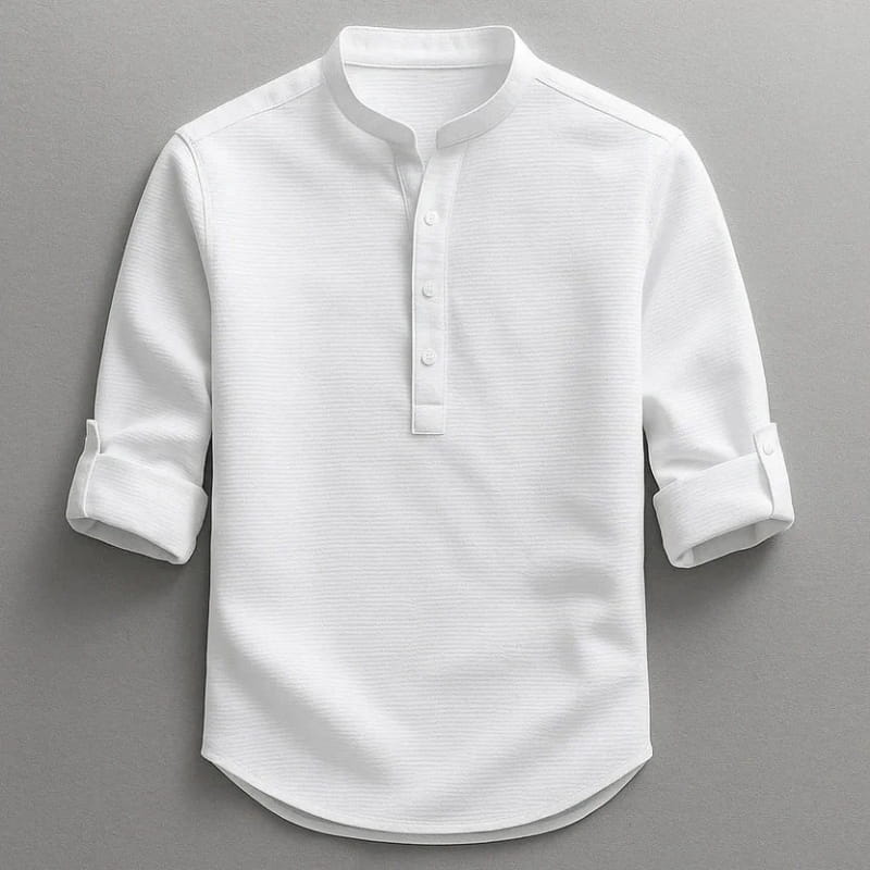 Niko Cotton Linen Henley Shirt – Button Neck Lightweight Tailored Casual Top