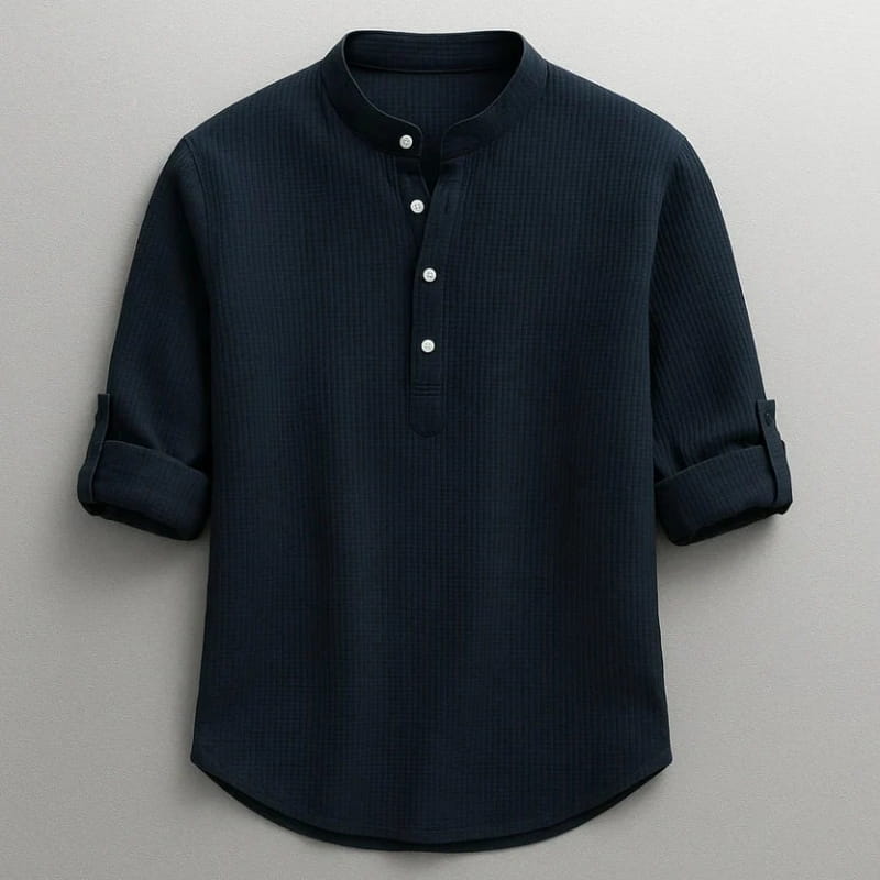 Niko Cotton Linen Henley Shirt – Button Neck Lightweight Tailored Casual Top