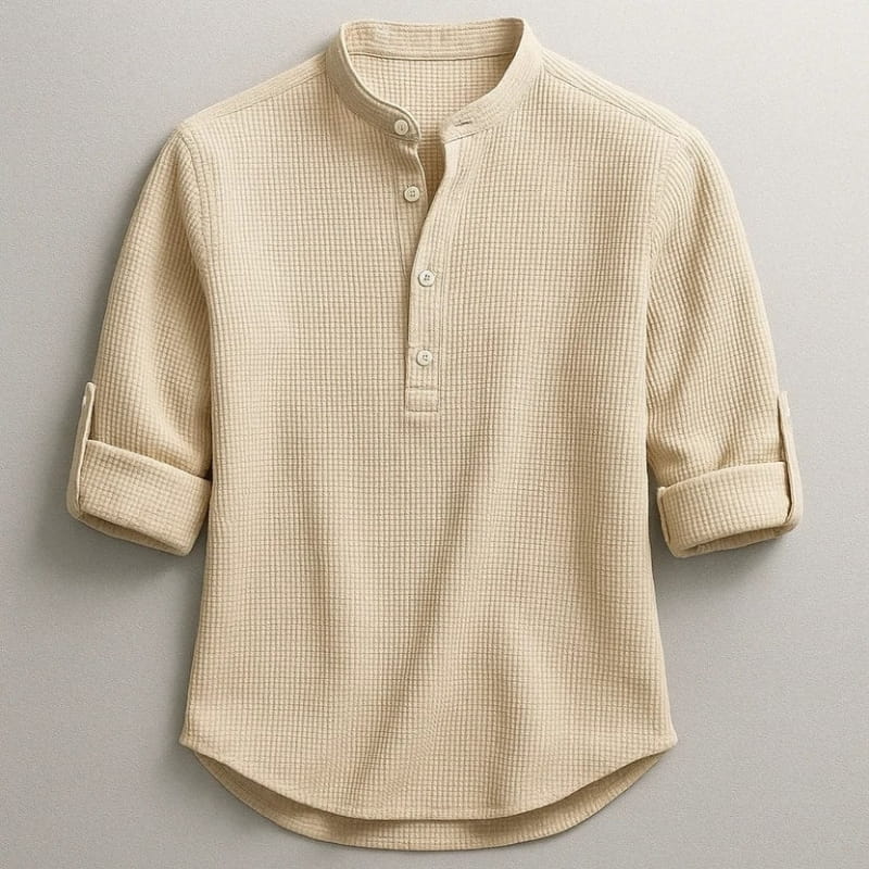 Niko Cotton Linen Henley Shirt – Button Neck Lightweight Tailored Casual Top