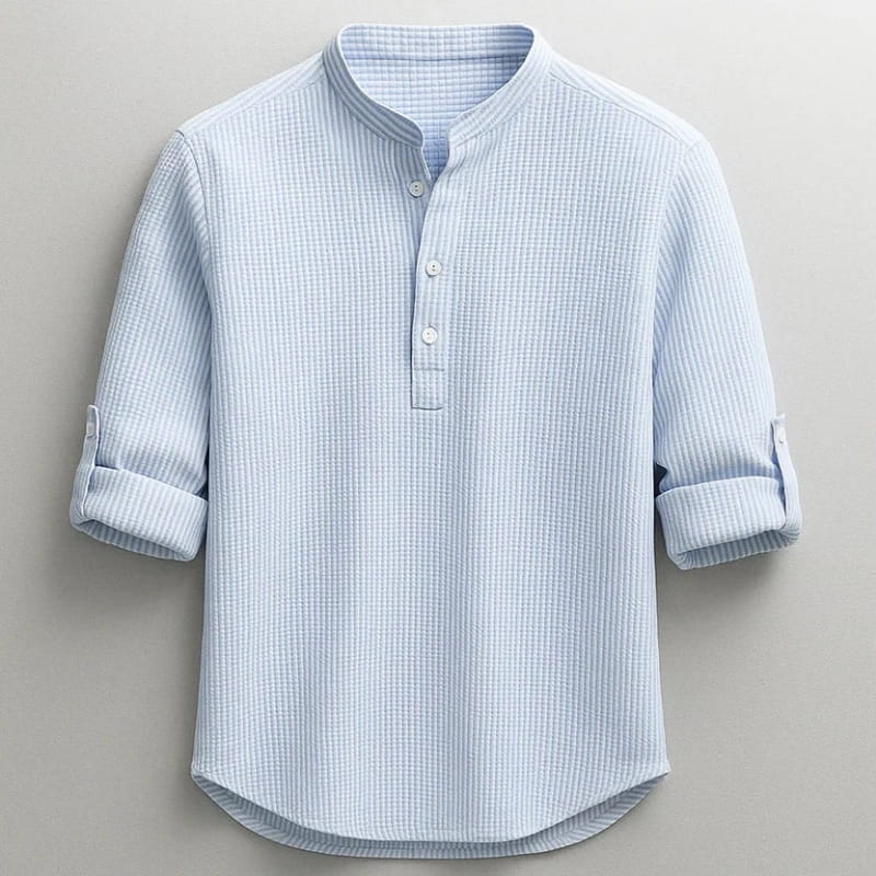 Niko Cotton Linen Henley Shirt – Button Neck Lightweight Tailored Casual Top