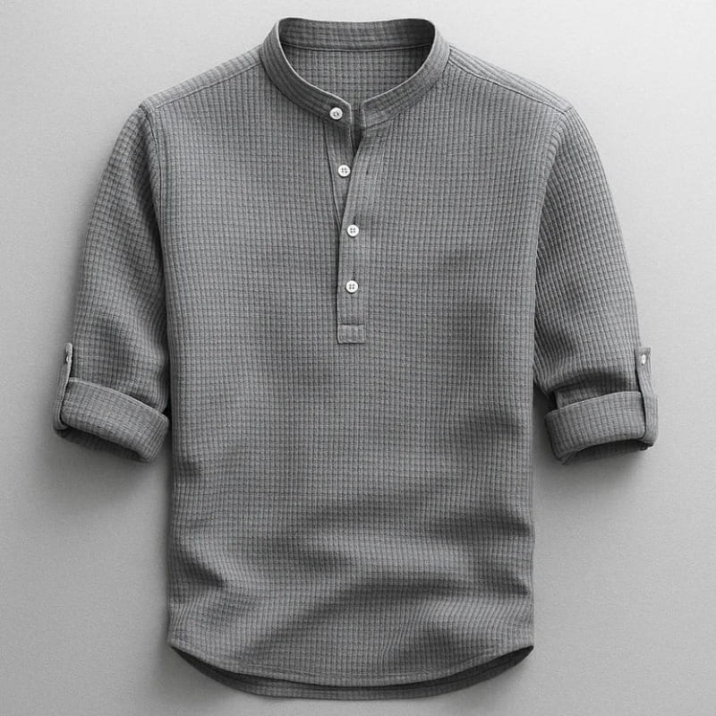 Niko Cotton Linen Henley Shirt – Button Neck Lightweight Tailored Casual Top