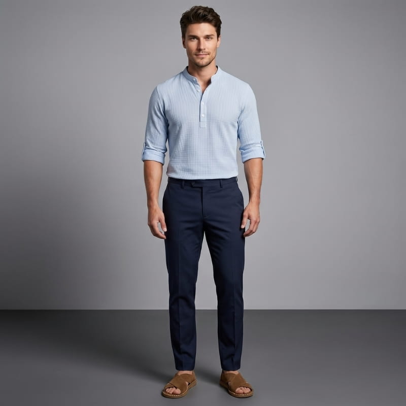Niko Cotton Linen Henley Shirt – Button Neck Lightweight Tailored Casual Top