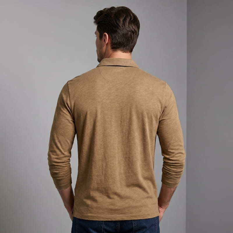 Ciro Cotton Long Sleeve Polo Shirt – Classic Fit Chest Pocket Casual Top