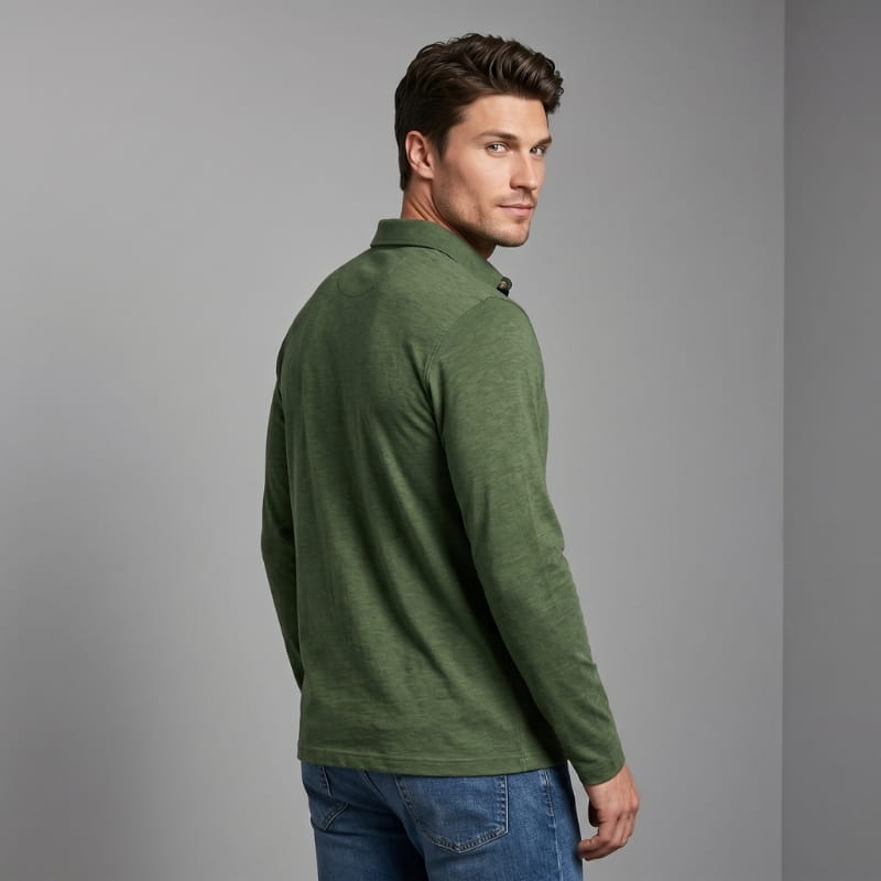 Ciro Cotton Long Sleeve Polo Shirt – Classic Fit Chest Pocket Casual Top