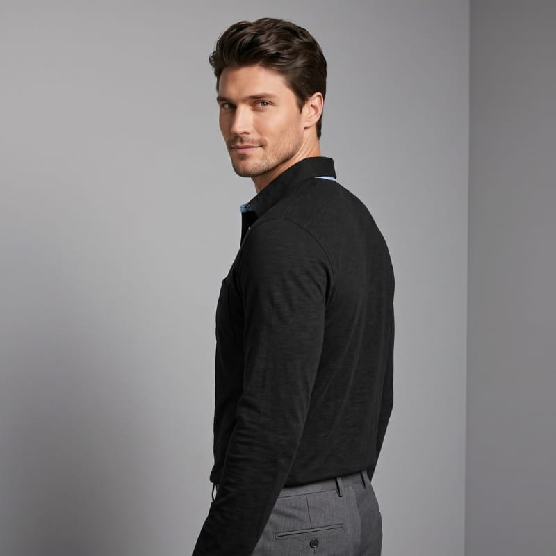Ciro Cotton Long Sleeve Polo Shirt – Classic Fit Chest Pocket Casual Top