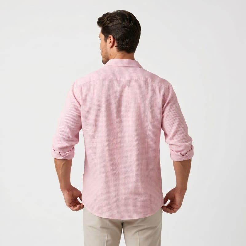 Henry Textured Cotton Linen Shirt – Open Weave Relaxed Fit Long Sleeve Casual Summer Top