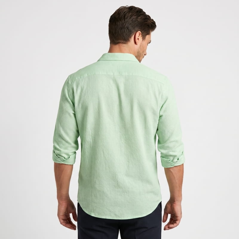 Henry Textured Cotton Linen Shirt – Open Weave Relaxed Fit Long Sleeve Casual Summer Top