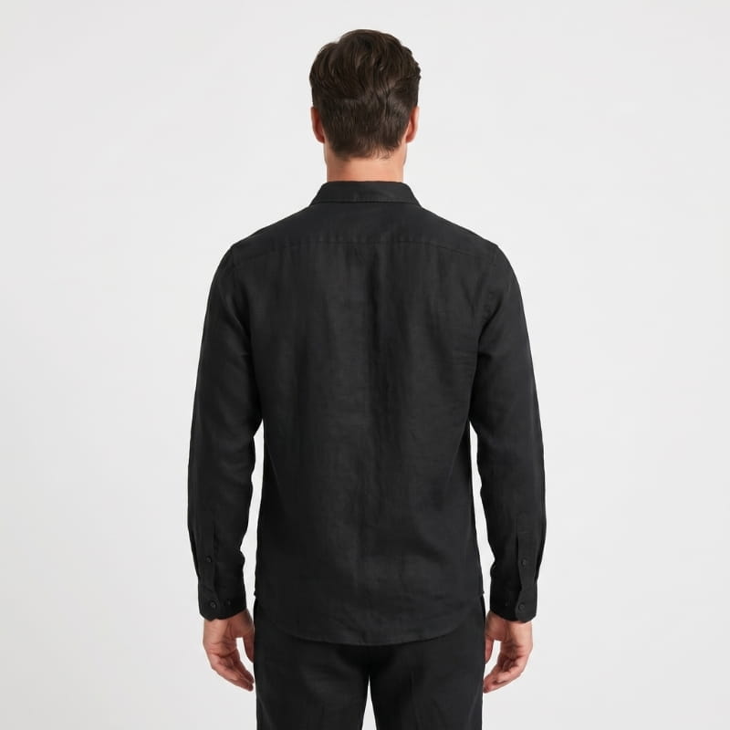 Oliver Long Sleeve Linen Shirt – Chest Pocket Spread Collar  Relaxed Button-Down Casual Top
