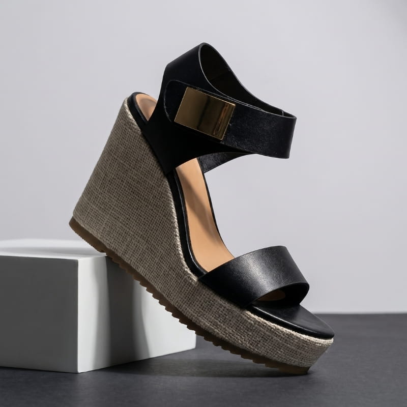 Adaline Colorblock Platform Wedge Sandals – Peep Toe Slingback Ankle Strap Heels