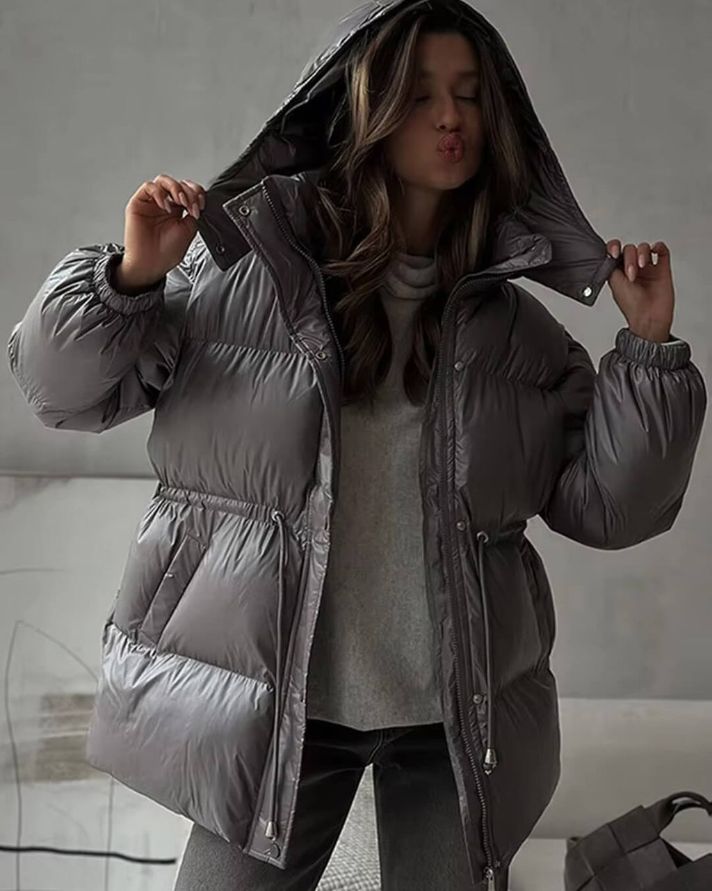 Rémi | Winter Drawstring Shiny Puffer Jacket